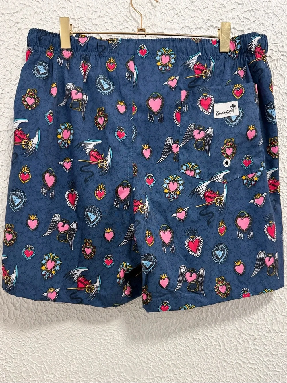 Boardies Apparel Men’s Navy Tattoo Heart Print Swim Trunks Size L